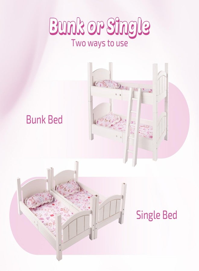 BABESIDE Reborn Baby Dolls Crib with Bedding, Wooden Babys Doll Bunk Bed for 17-20 Inch Dolls, Reborn Baby Doll Bunk Bed with Ladder Removable, Doll Bed for Gift, White - Image 2